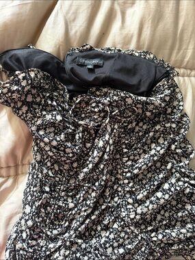 Cotton Candy Black and White Floral Ruched Dress
